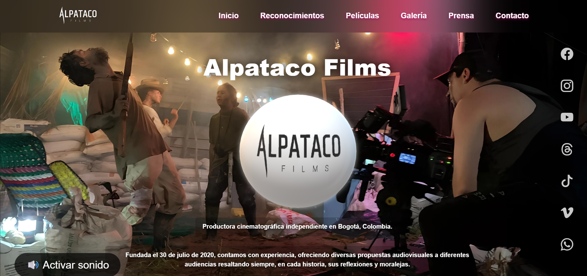 Portada del sitio de Alpataco Films